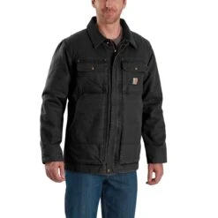 Carhartt Coats: Men's 103283 BLK Black Traditional Arctic Quilt-Lined Cotton Duck Coat