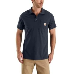 Carhartt Force Shirts: Men's 103569 412 Navy Force Cotton Delmont Pocket Polo