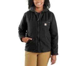 Carhartt Jacket: Women's 104292 BLK Black Duck Sherpa Lined Washed Jacket