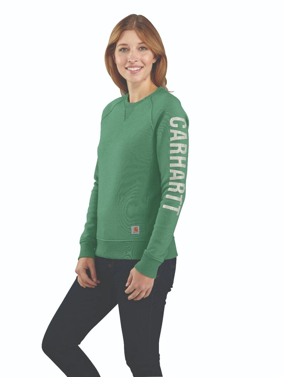 Carhartt Sweatshirts: Women's 104410 G59 Boreal Heather Crewneck Relaxed Fit Graphic Sweatshirt