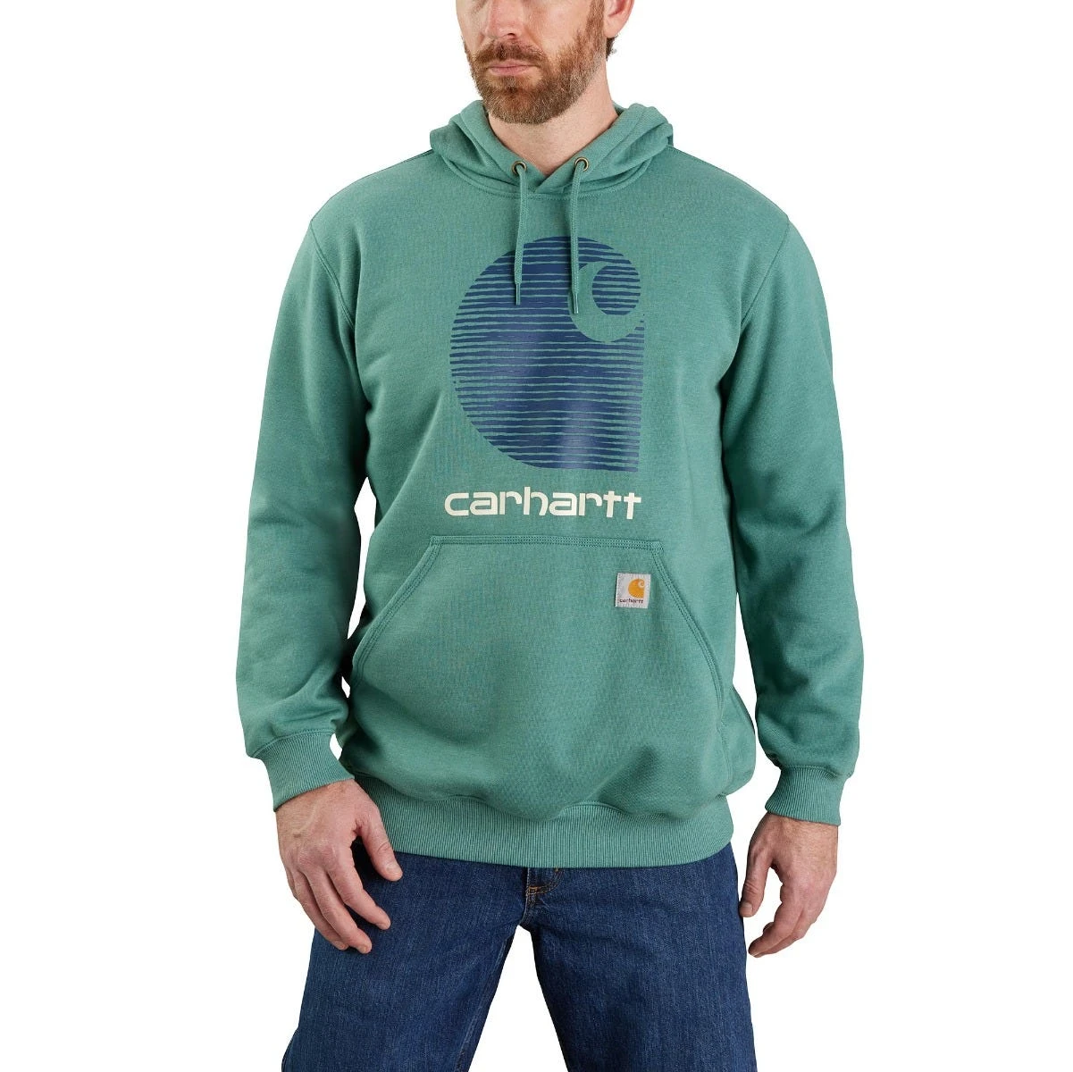 Carhartt Sweatshirts: Men's 105431 L05 Slate Green Heather Defender Loose Fit āCā Logo Graphic Sweatshirt