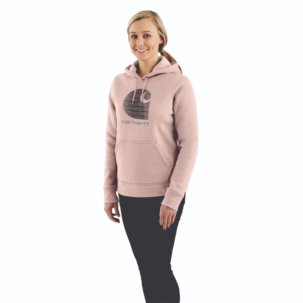 Carhartt Sweatshirts: Women's 105636 P15 Ash Rose Rain Defender Relaxed Fit βCβ Logo Graphic Sweatshirt