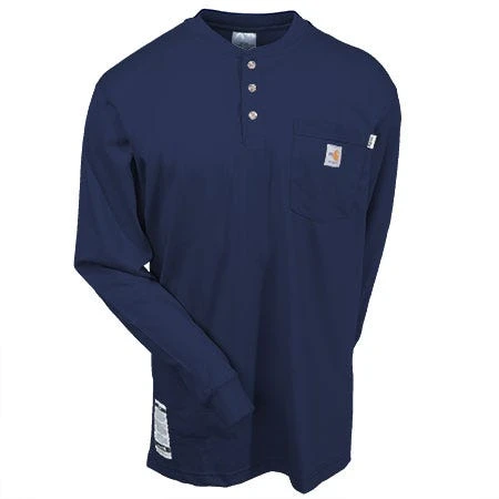 Carhartt Force Shirts: Men's Force Navy Blue 100237 410 Flame Resistant Henley Work Shirt