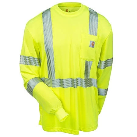 Carhartt Force Shirts: Men's Lime 100496 323 Hi Vis Class 3 Force Long Sleeve Shirt
