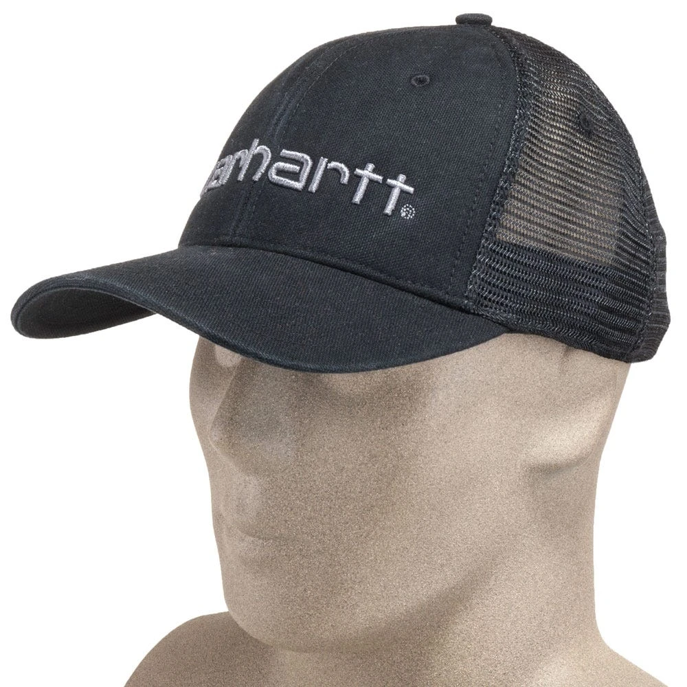 Carhartt Caps: Men's 101195 001 Black Cotton Canvas Mesh Back Dunmore Baseball Cap