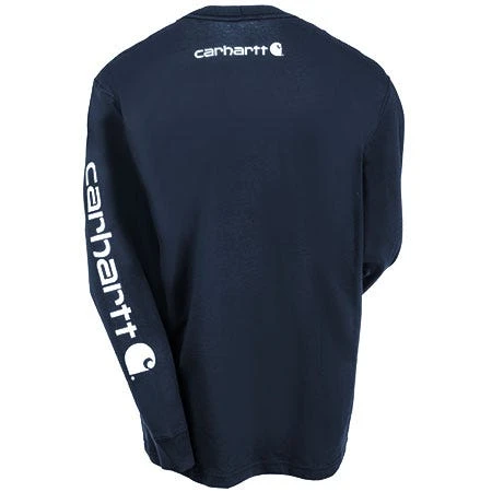 Carhartt Shirts: Men's K231 NVY Navy Blue Cotton Long Sleeve Logo Shirt