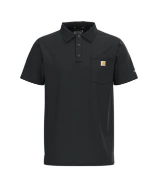 Carhartt Force Shirts: Men's 103569 001 Black Force Cotton Delmont Pocket Polo