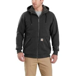 Carhartt Sweatshirt: Men's 103308 026 Carbon Heather Rain Defender Sherpa-Lined Full-Zip Sweatshirt