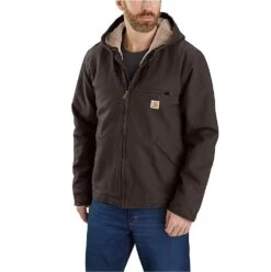 Carhartt Jackets: Men's 104392 DKB Dark Brown Relaxed Fit Washed Duck Sherpa-Lined Jacket