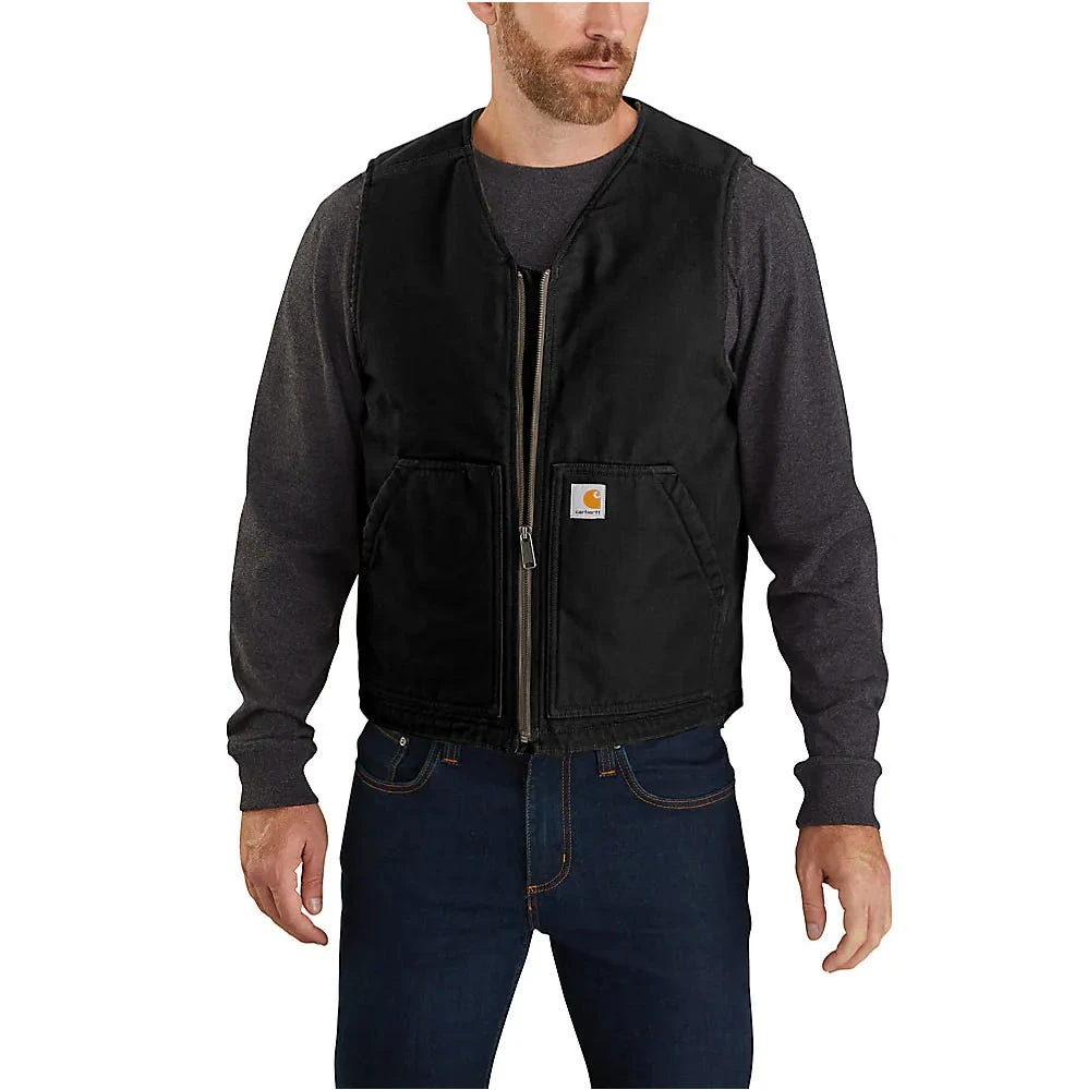 Carhartt Vests: Men's 104394 BLK Black Relaxed Fit Washed Duck Sherpa-Lined Vest