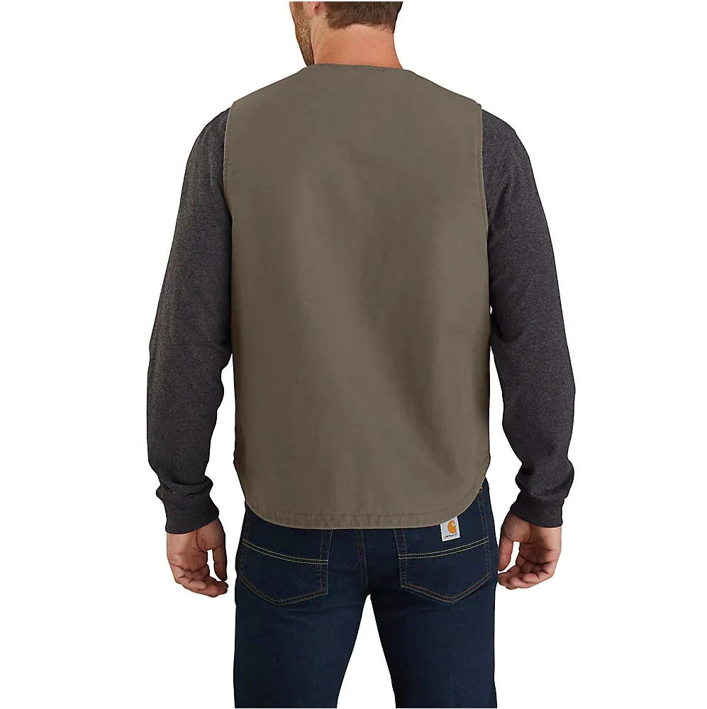 Carhartt Vests: Men's 104394 DKB Dark Brown Relaxed Fit Washed Duck Sherpa-Lined Vest