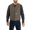 Carhartt Vests: Men's 104394 DWD Driftwood Relaxed Fit Washed Duck Sherpa-Lined Vest