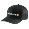 Carhartt Hats: 105353 N04 Black Rugged Flex Fitted Canvas Mesh-Back Logo Graphic Cap