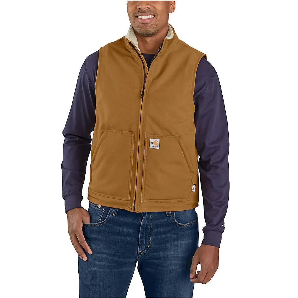 Carhartt Vests: Men's 104981 BRN Brown FR Duck Sherpa lined Vest