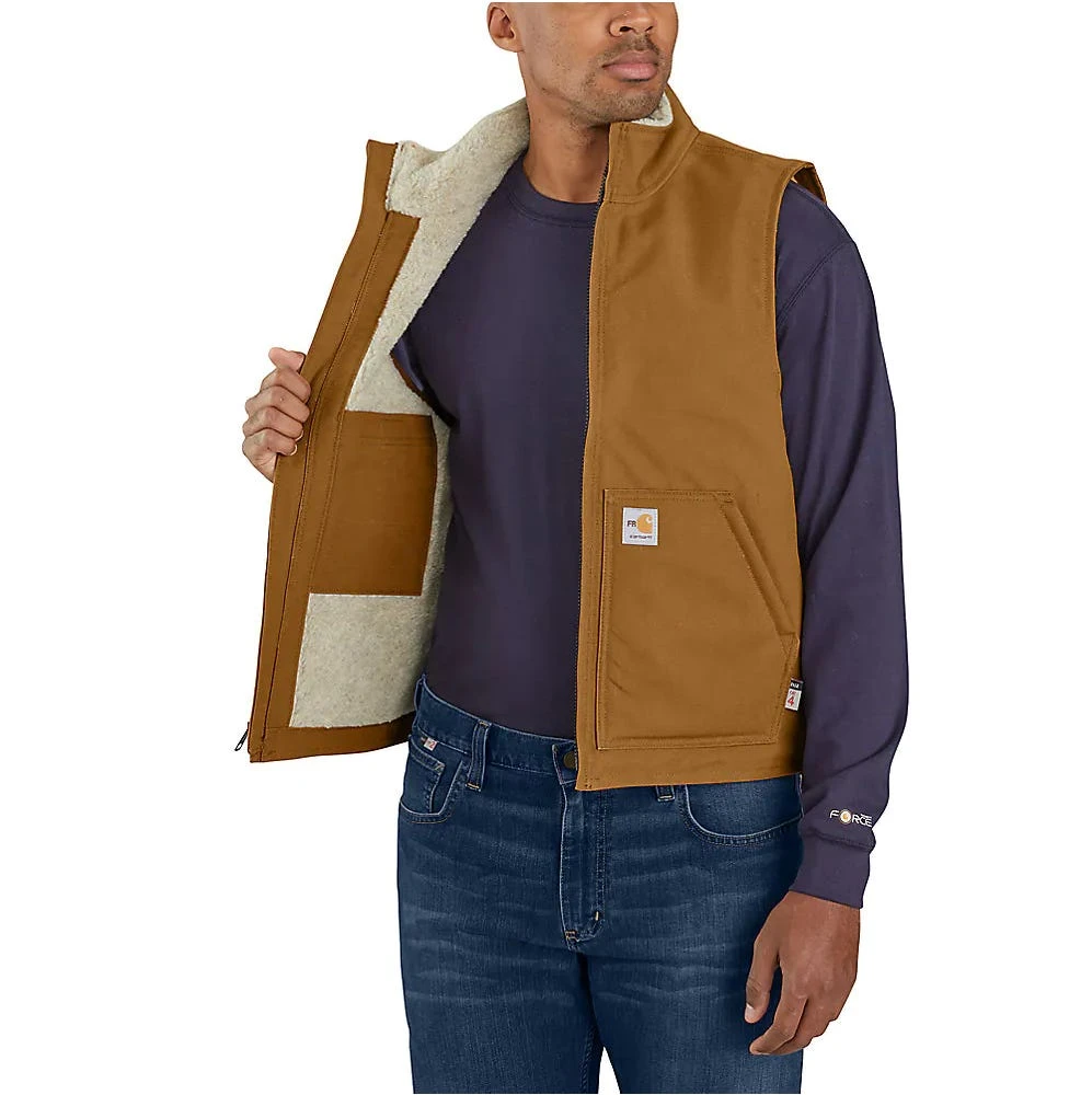 Carhartt Vests: Men's 104981 BRN Brown FR Duck Sherpa lined Vest