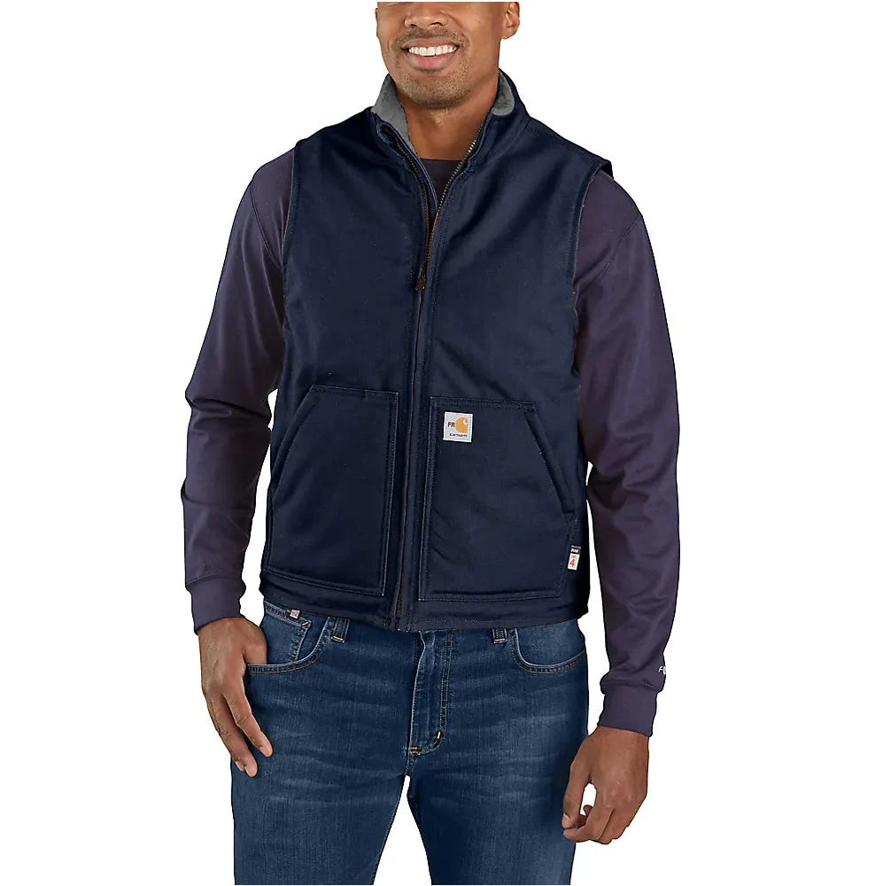 Carhartt Vests: Men's 104981 DNY Dark Navy FR Duck Sherpa lined Vest