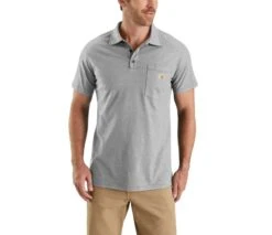 Carhartt Force Shirts: Men's 103569 034 Heather Grey Force Cotton Delmont Pocket Polo
