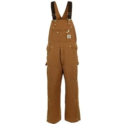 Carhartt Overalls: Men's R41 BRN Brown Cotton Lined Bib Overalls
