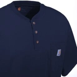 Carhartt Shirts: Men's Navy K84 NVY Cotton Short Sleeve Henley Shirt
